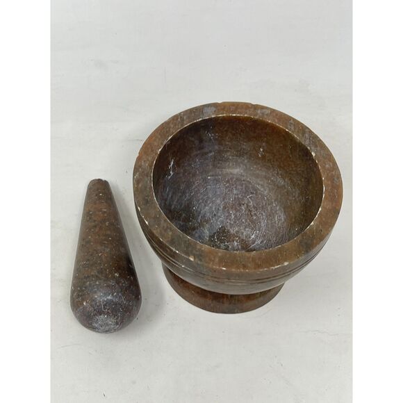 Vintage Mortar and Pestle Brown Stone World Market Small Herb RX and More - Picture 9 of 9